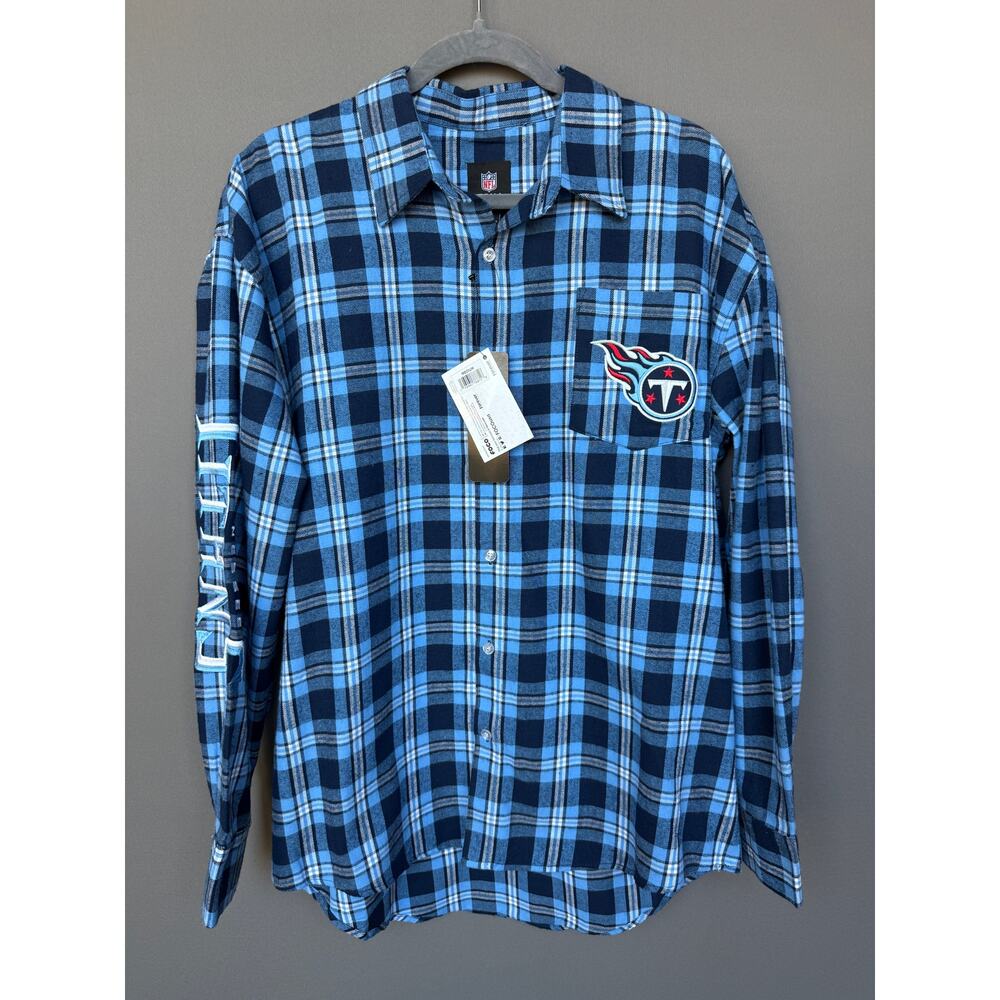 NWT NFL Team Apparel Tennessee Titans blue flannel button up 100% cotton size M
